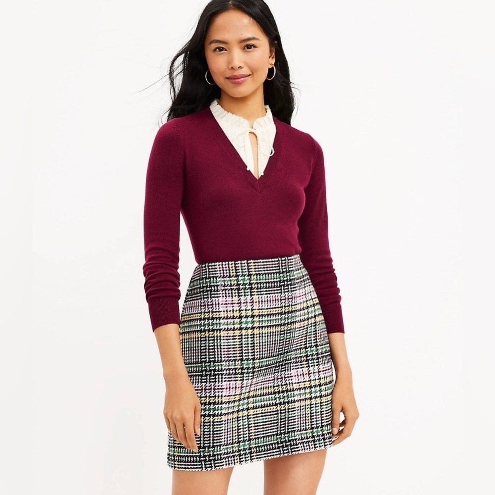LOFT Ruffle Tie Neck Mixed Media Sweater NWT 74.99❗️FINAL SALE